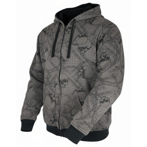 MMA Elite Hoodie Sherpa Lined Grunge Full Zip Y2K Alt Punk Skull Emo Mens Medium - Picture 16 of 16